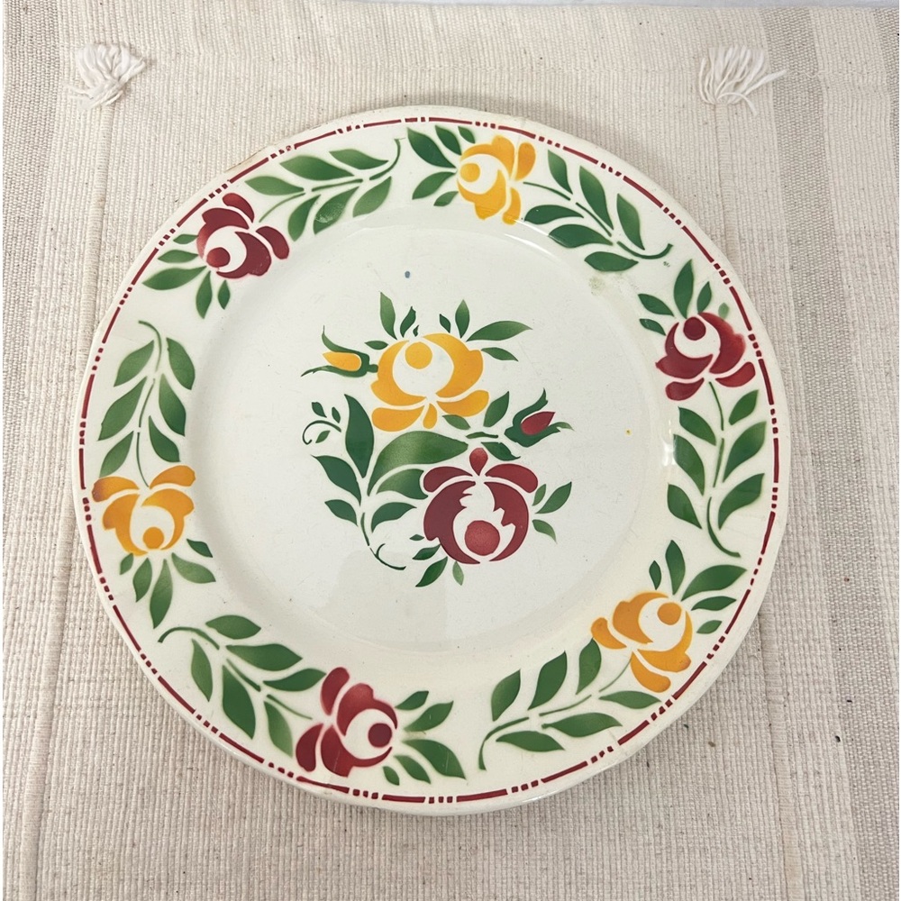 Vintage plate Boch Freres La Louviere floral stenciled plate replacement